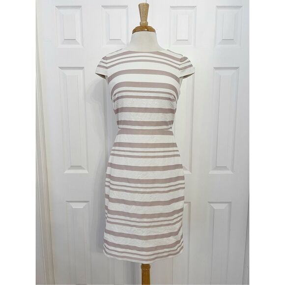 J.Crew Suiting Pink Ivory Double Stripe Cap Sleeve Sheath Dress Size 4 - Picture 1 of 6